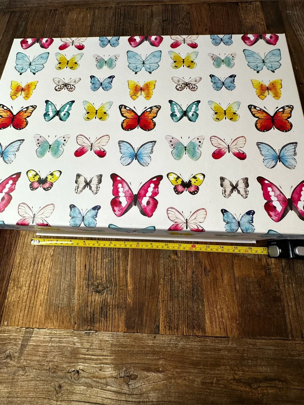 Butterfly Pattern Storage Box Set - White with Multi-Color Butterflies
